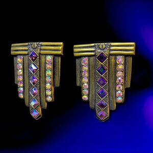 Banana Bob Art Deco oxgold ab purple crystal pierced back earrings* HOST PICK*
